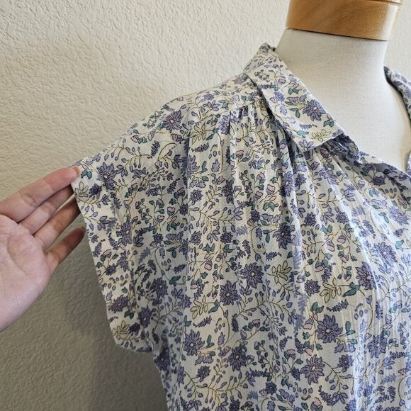 Lucky Brand Ditsy Floral Drapey Cotton Tunic Boxy Relaxed Coastal Cottage Core L - Picture 3 of 12